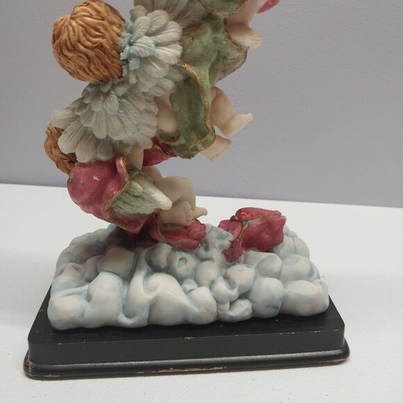 Vintage Elegant Collection Cherub Angel Mantle Clock Ribbon Hot Air Balloon Rare - Picture 12 of 16